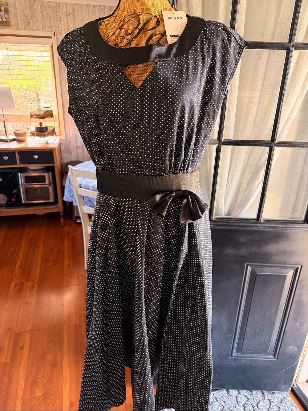 Mossimo Supply Co. Black Polka Dot Midi Dress with Satin Bow